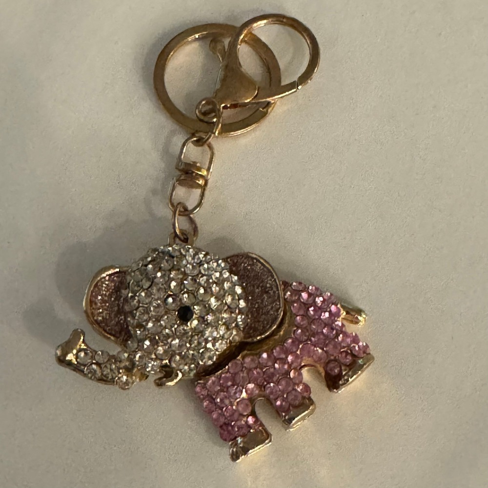 Rhinestone Elephant Keychain‎ Gold Pink Bling Bag Charm Accessories